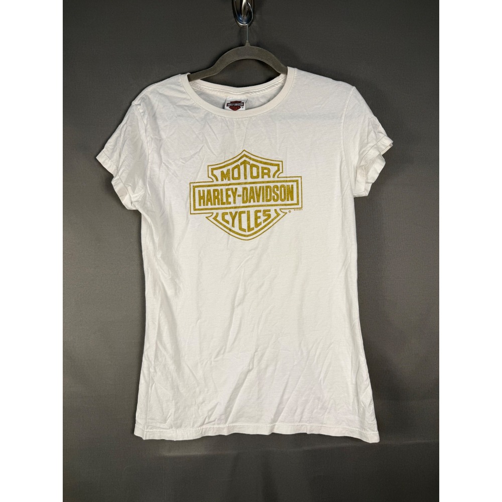 Harley-Davidson Graphic T-Shirt Womens 2XL White Gold Glitter Logo El Paso TX